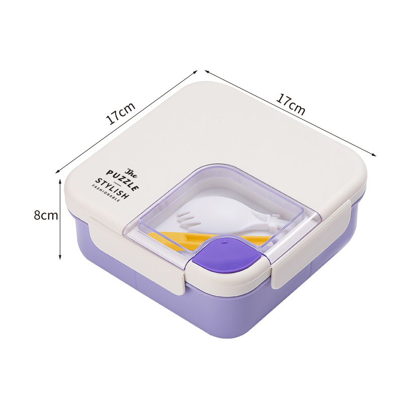 Estudiante oficinista lonchera compartimiento de plástico cuadrado lonchera portátil con vajilla microondas lonchera