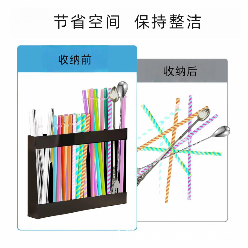 跨境热销亚克力吸管收纳架透明吸管收纳盒橱柜壁挂吸管收纳整理架|undefined