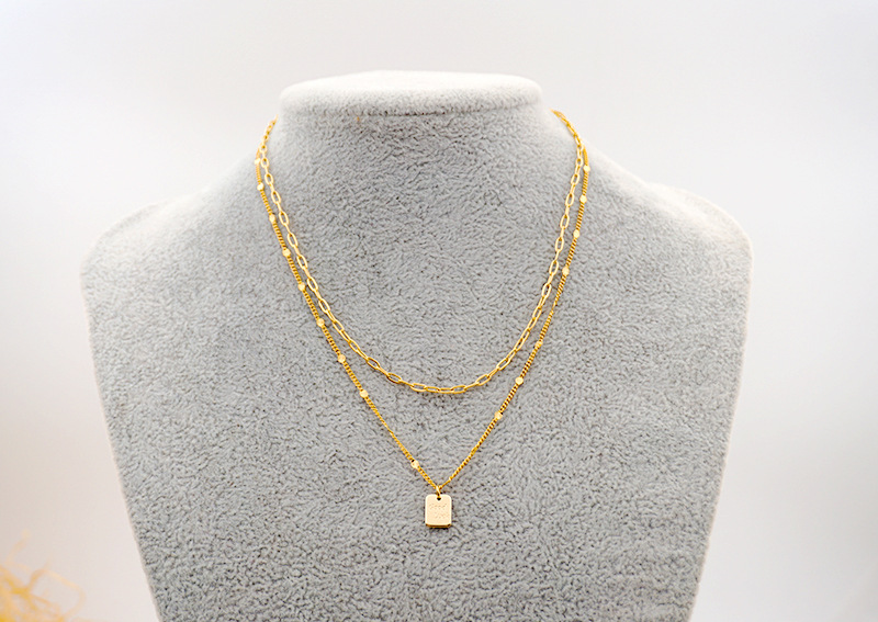 Titanium Steel Gold Plated Retro Pearl Square Layered Necklaces display picture 2