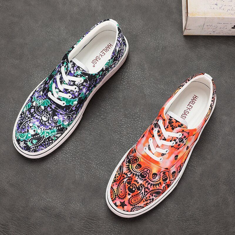 Nouveau Lefu coréen imprimé conseil polyvalent décontracté hommes maille respirant semelle souple paresseux chaussures à la mode pour hommes_voghion.com