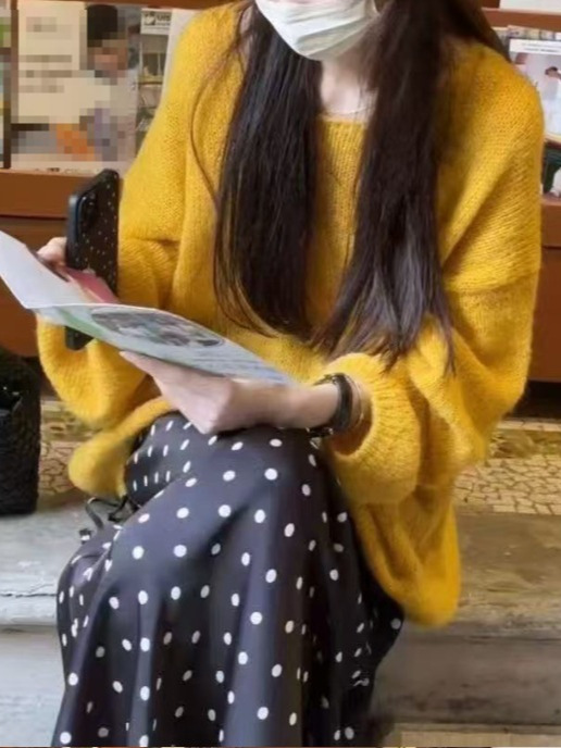 2025新款韩系复古风氛围感慵懒气质宽松毛衣女+波点半身裙套装女|undefined