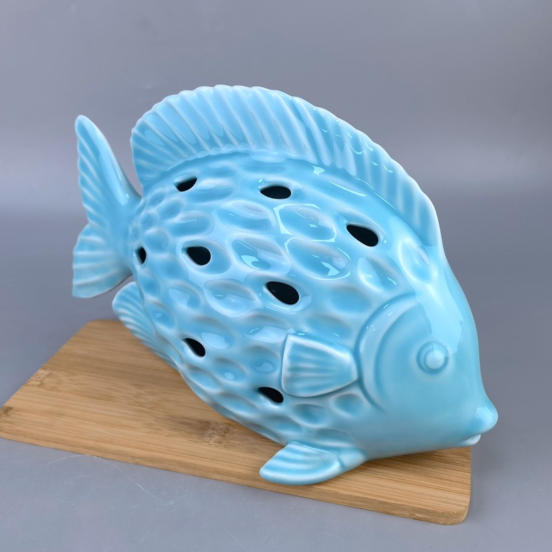 Muebles de cerámica para el hogar creativos nórdicos, regalos navideños de peces de boca, muebles para el hogar de peces huecos creativos, peces LED