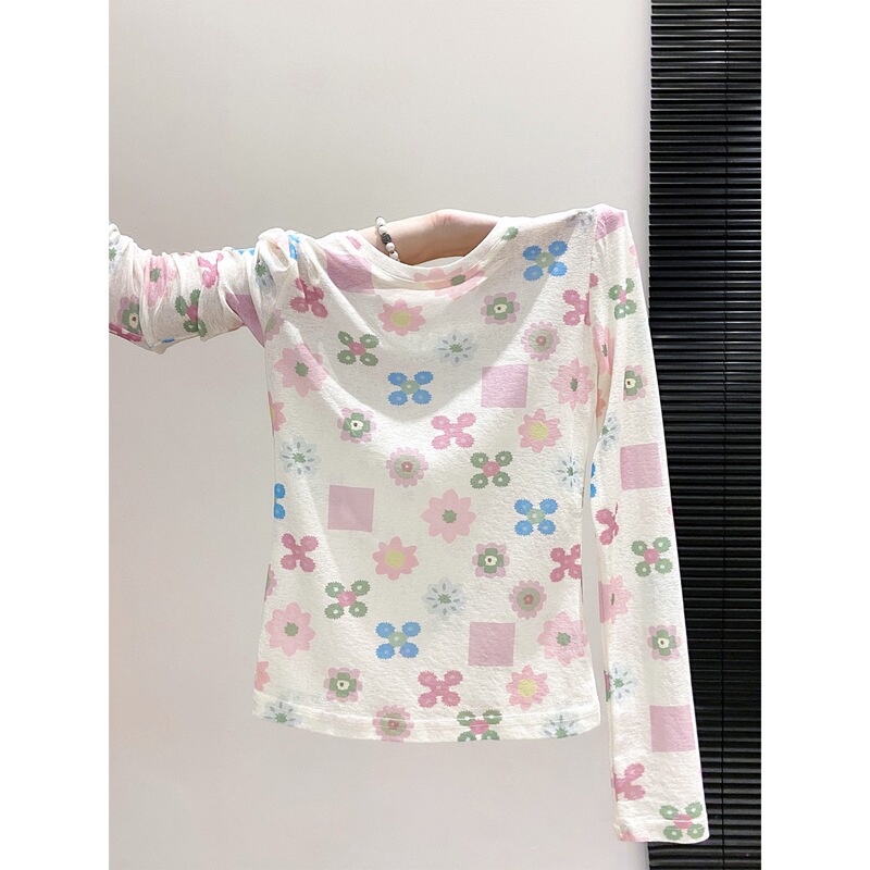 Korean-style floral print long-sleeved shirt, new design, sun-protective cover-up, lightweight summer top, stunning piece