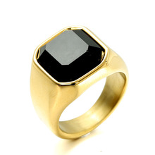 金梓颖饰品 欧美个性时尚方形宝石戒指 潮男简约钛钢戒指