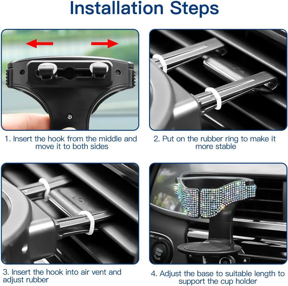 Car Rhinestone Water Cup Holder Car Rhinestone Tea Cup Holder Car Storage Rack with Drill Cup Holder Air Outlet Fixing Bracket