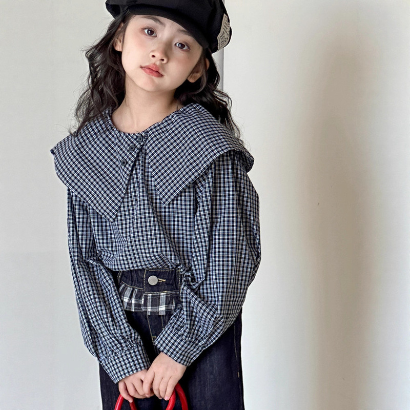小红鱼女童衬衫2025秋季新款童装儿童长袖衬衣春秋亲子装格子上衣|undefined