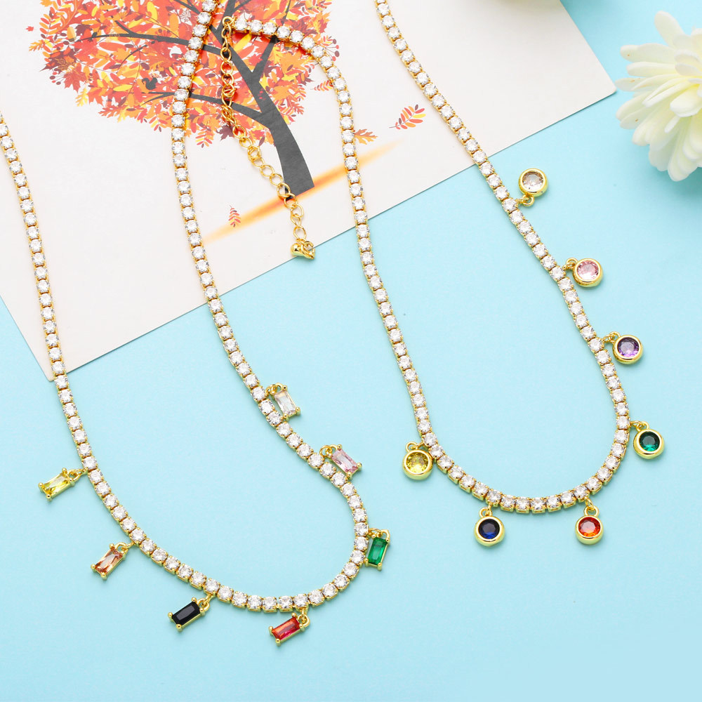 Fashion Copper Geometric Pattern Necklace Zircon Copper Necklaces