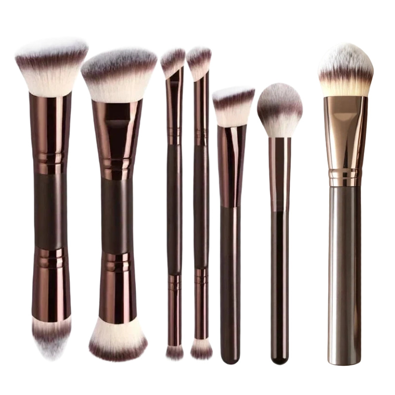 Juego de Brochas de Maquillaje de Doble Cabezal Plástico PS Maquillaje Facial para Maquillaje