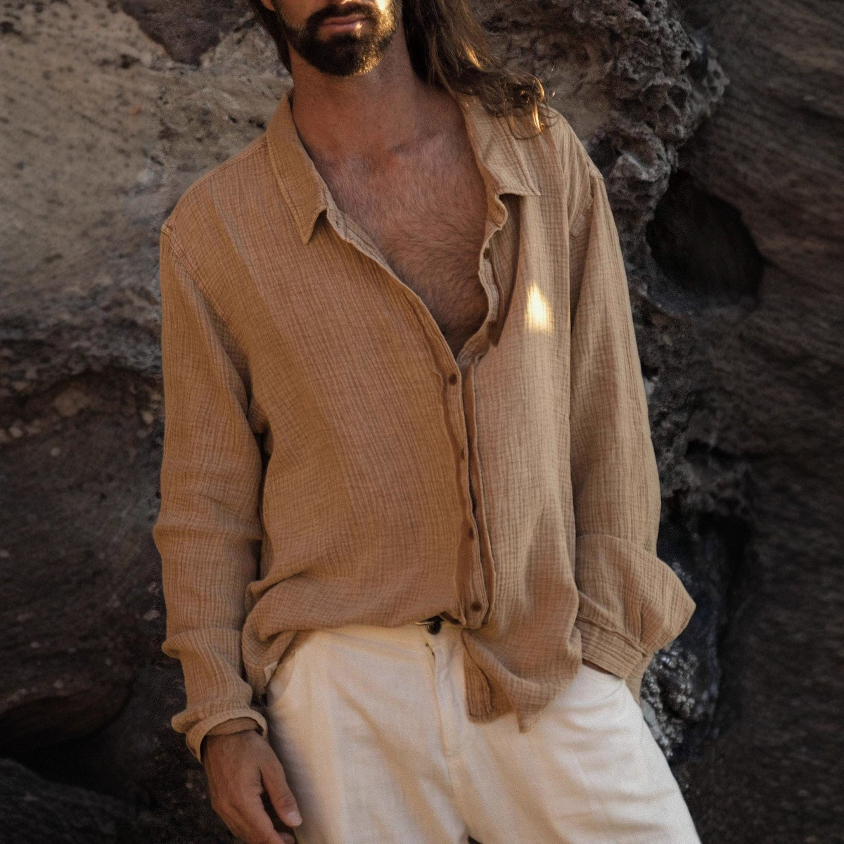 Camicia casual da uomo autunno-inverno, antipiega, a maniche lunghe, vestibilità comoda, colletto rovesciato, misto poliestere-cotone, tinta unita, dalla S alla XXXL_voghion.com