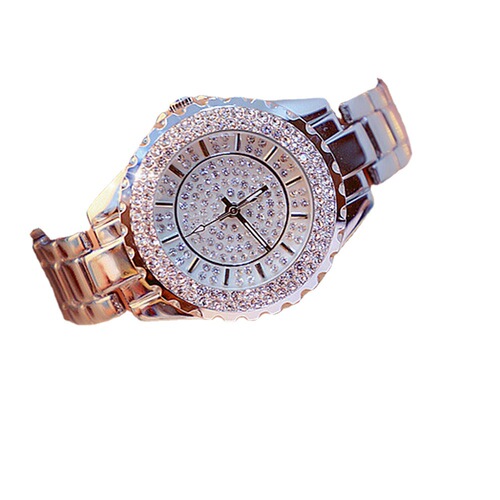Women's watch with ultra-glitter base and diamond-set English watch + versatile diamond-set bow beaded bracelet 2pcs/set