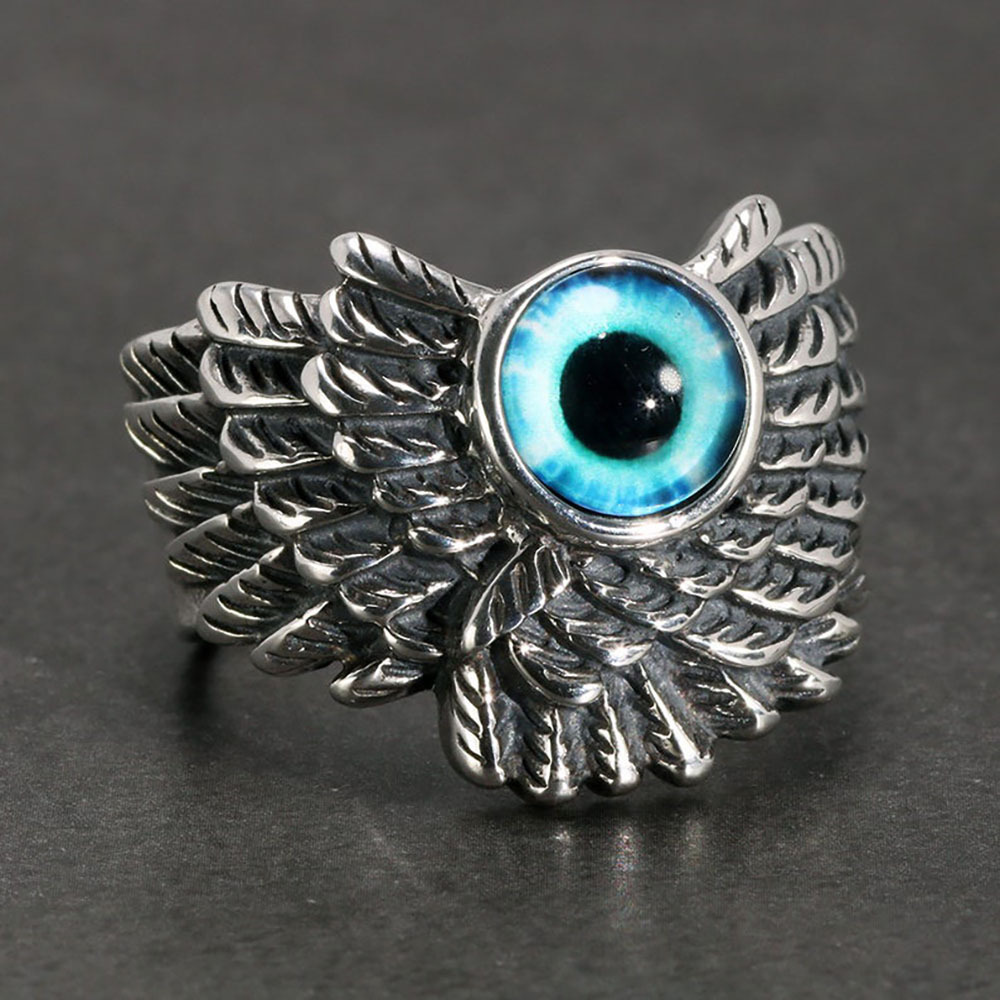 Neuer europäischer und amerikanischer Stil, blauer, geometrischer Ring mit bösem Blick aus einer Legierung, verstellbar, offener Ring, Damenschmuck, direkt vom Hersteller_voghion.com