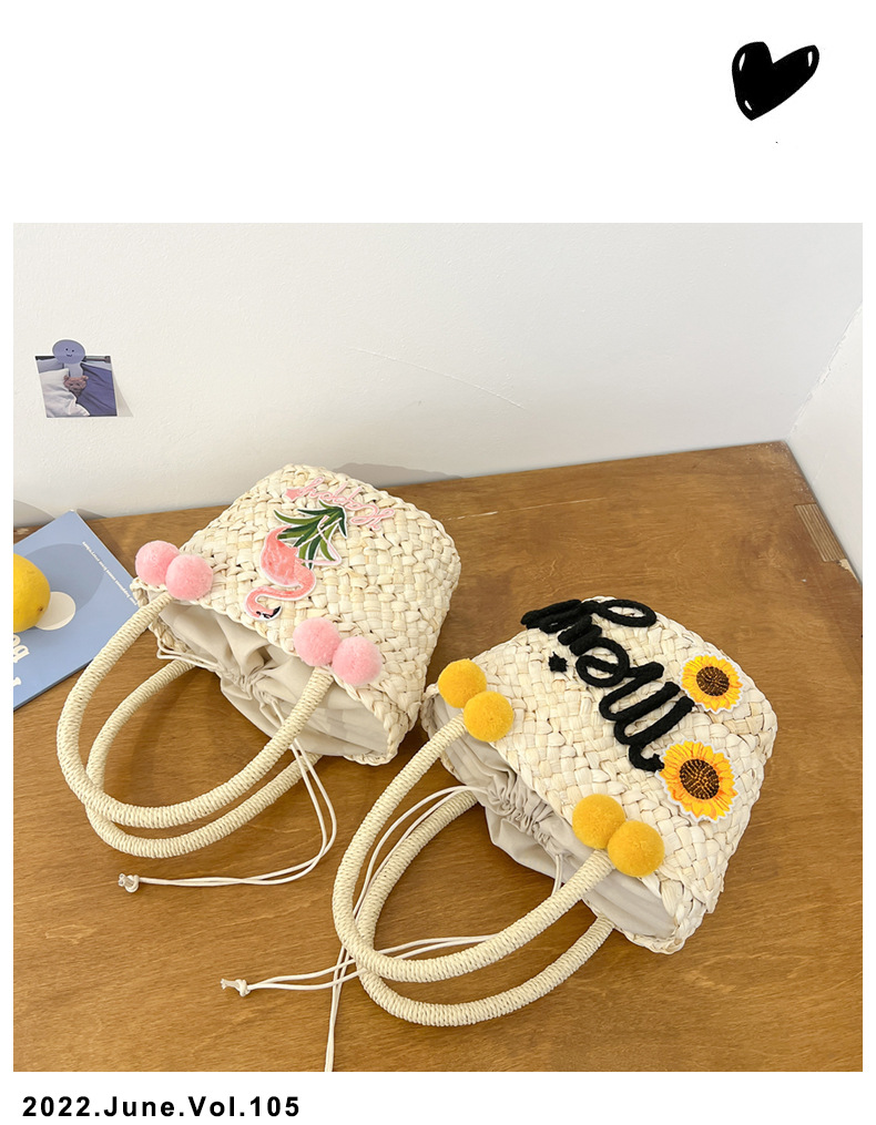 Women's Small Straw Letter Flamingo Flower Vacation Beach Weave Open Straw Bag display picture 30