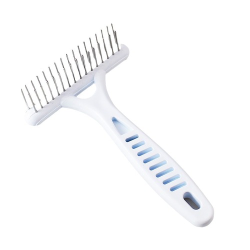 Wholesale white plastic pet comb, double row dog knotting comb, rake comb, cat pin comb, hair removal comb supplies