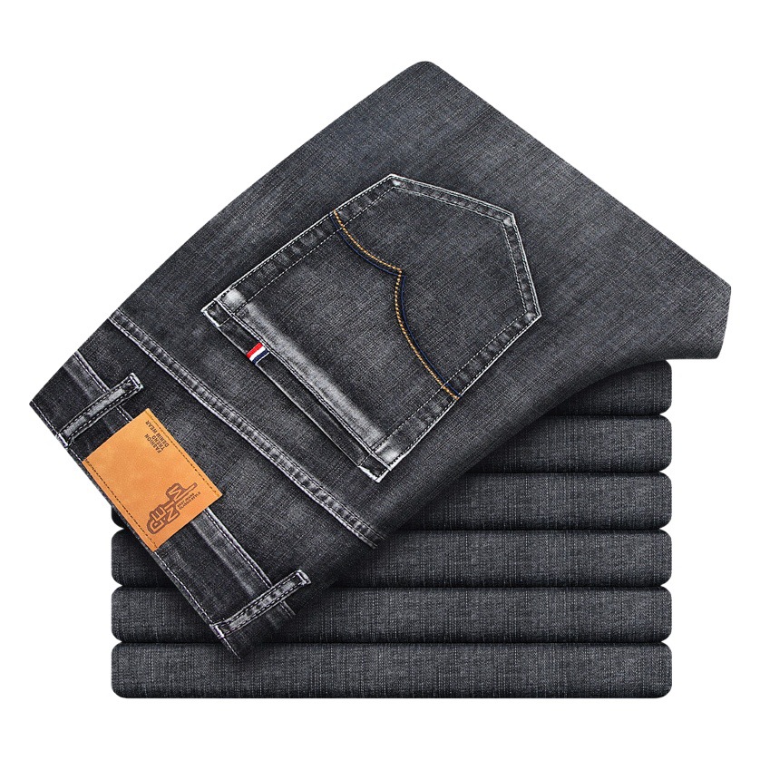 Pantalones vaqueros rectos de negocios de alta gama gris ahumado hombres de alta cintura marca de moda pantalones de mezclilla de mediana edad