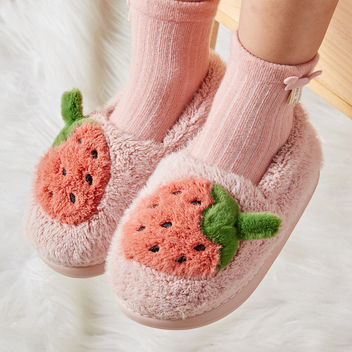 New children's cotton slippers winter boys and girls Strawberry Princess home indoor warm plush big children's bag heel cotton shoes