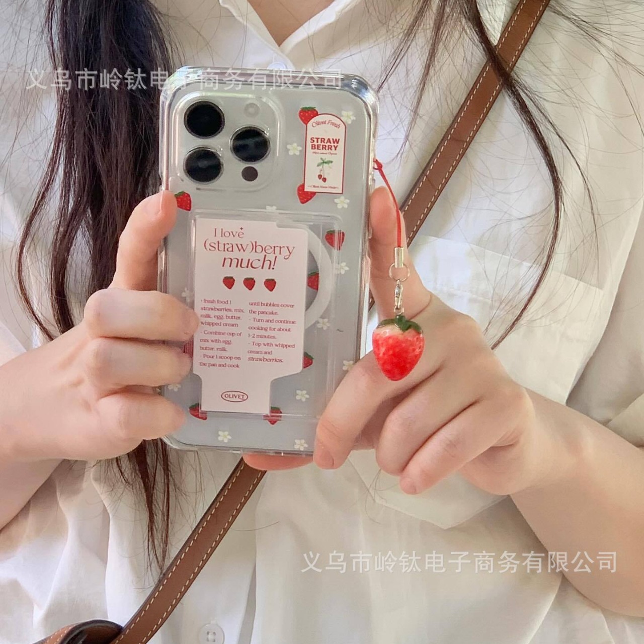 South Korea Strawberry Pendant Fresh Fruit Mobile Phone Chain Handmade Beaded Sweet Pastoral Style Girls Heart Ins Style