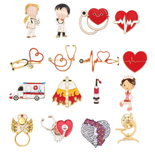 European and American Jewelry Medical Series Metal Enamel Brooch Stethoscope Electrocardiogram Male and Female Doctor Nurse Badge Badge
