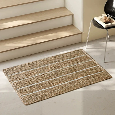 Natural Jute Hand-Woven Floor Mat for Entryway, Living Room, Bedroom, Bedside, Non-Slip, Glue-Free, Simple Carpet (Avtomobil döşəmə paspasları) - qiwei-series-natural-jute-a-700x450mm