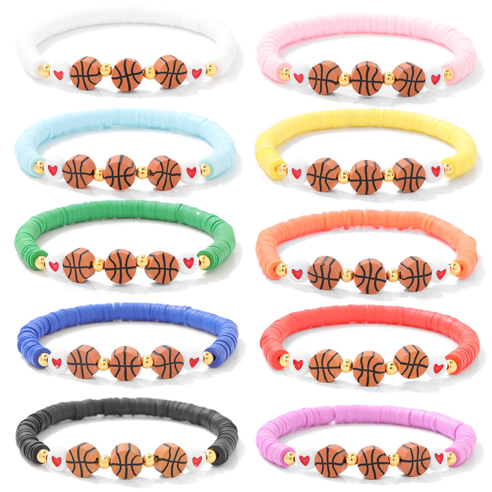 Cross-Border St. Patrick's Soft Pottery Bracelet Retro Style Basketball Love Soft Pottery Acrylic Bracelet Sports Bracelet for Men