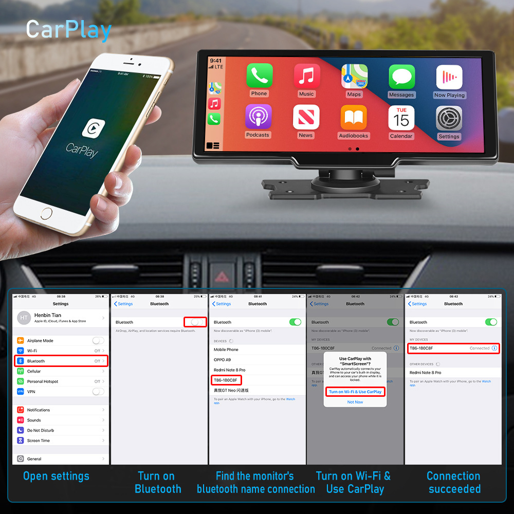 Cross-mirror e-commerce foreign trade 10.26 inch central control wireless Carplay Android Auto car smart screen Bluetooth car