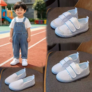儿童鞋小白鞋男女同款防滑软底帆布鞋幼儿园童鞋魔术粘贴室内单鞋
