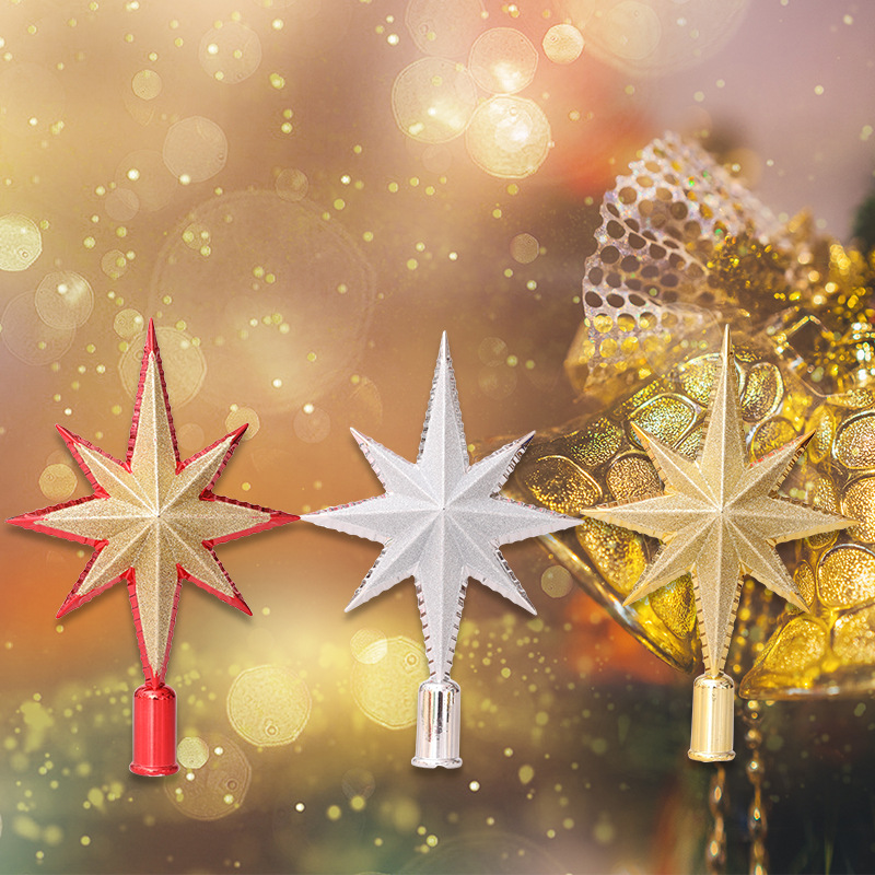 Cross-border wholesale new tree top star 3D octagonal star Christmas decoration props plastic tree top star holiday decoration