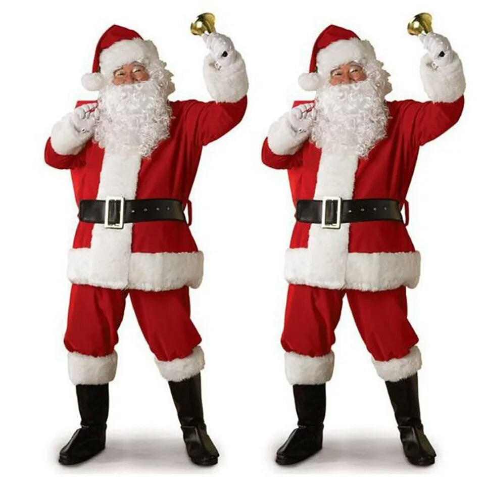 Costume da Babbo Natale per cosplay di Natale, set di atmosfera da festival in velluto dorato_voghion.com