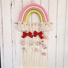 ins北欧风编织彩虹毛球丝带发夹发卡收纳带壁饰墙壁装饰挂饰整理