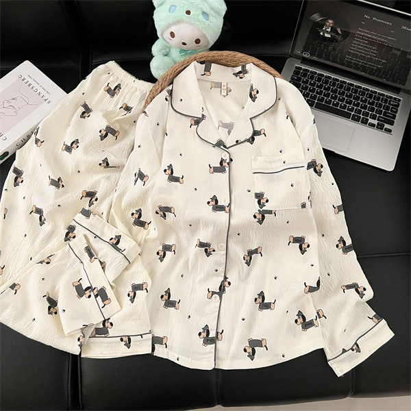 Al por mayor transfronterizo 2026 nuevo pijama de mujer nubes de algodón pantalones de manga larga cardigan con solapa de dibujos animados ropa para el hogar se puede usar fuera