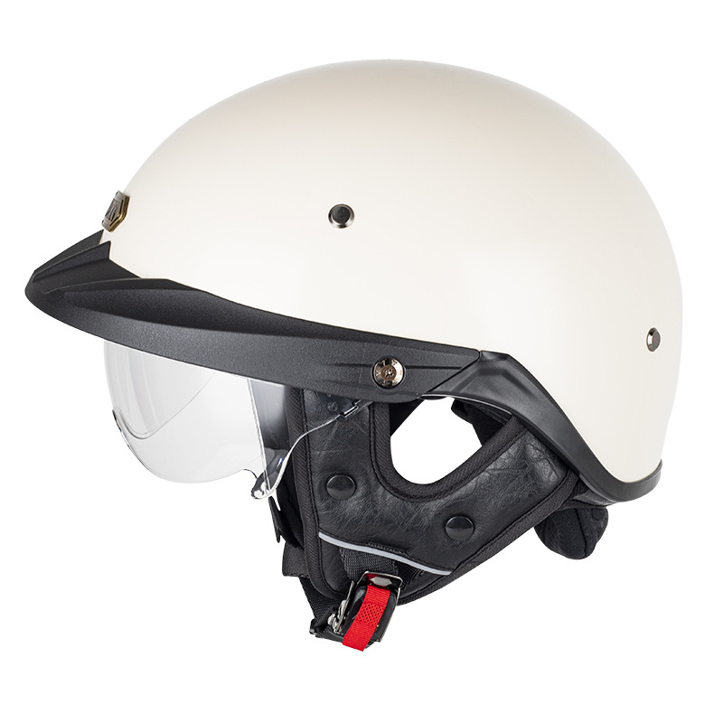 Motuoche Soman Retro Half Helmet Electric Motorcycle Helmet 3C Certified H3 (Motosiklet kaskı (dəbilqə)) - pearl-white-transparent-inner-lens-m