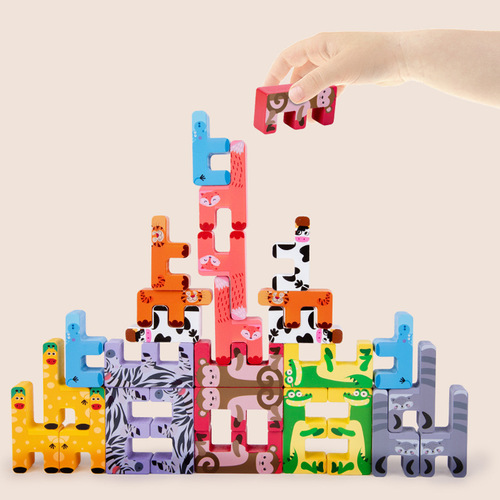 Children's creative animal building blocks baby early education wooden puzzle Jenga balance Jenga high stacking toys cross-border