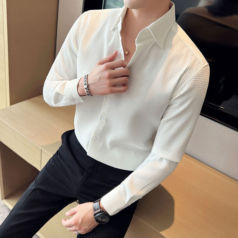 New Autumn and Winter Men's Base Layer Shirt, Thickened and Fleece-Lined, Stylish and High-End Waffle-Pattern Long-Sleeve Shirt for Men New Autumn and Winter Men's Base Layer Shirt, Thickened and Fleece-Lined, Stylish and High-End Waffle-Pattern Long-Sleeve Shirt for Men