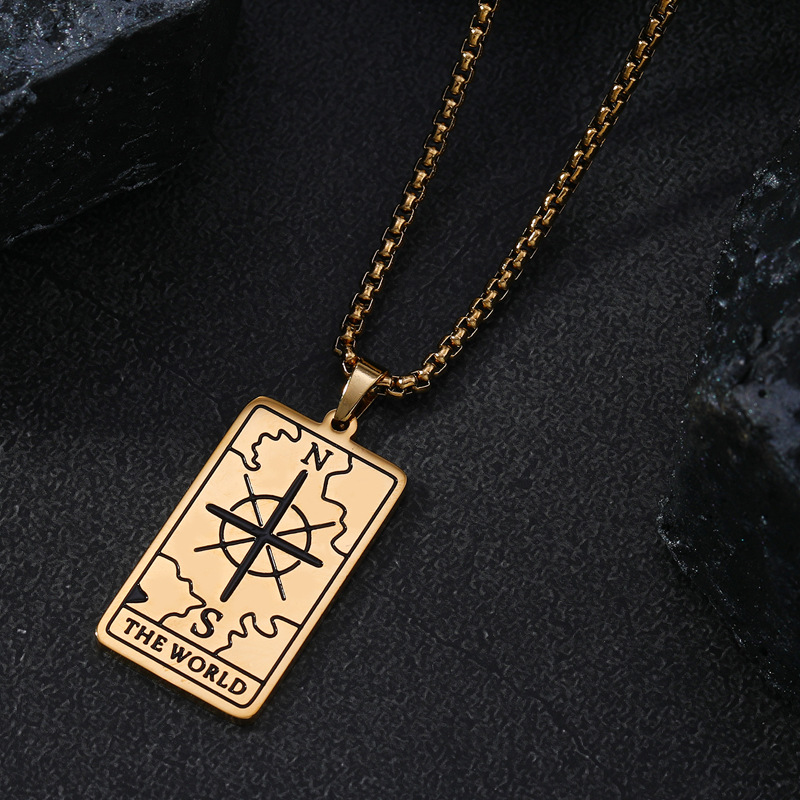 Suministro transfronterizo de acero inoxidable joyería nicho diseño sentido tarot colgante collar de acero de titanio suéter cadena fábrica al por mayor