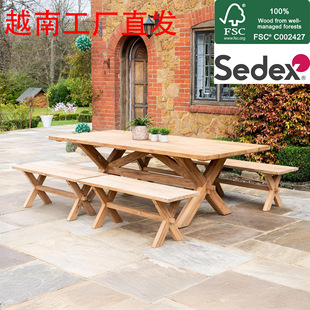 Outdoor Solid Wood Tables and Chairs Courtyard Villa Terrace Teak Long Table B&B Outdoor Open-Air Garden Multi-Person Dining Table Wholesale