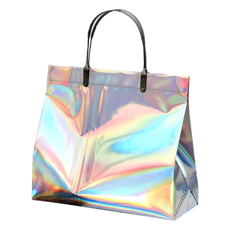 Bolsa de mano de PVC con efecto láser, bolsa de regalo, bolsa de mano gruesa, bolsa de plástico para tienda de ropa con un toque de alta gama