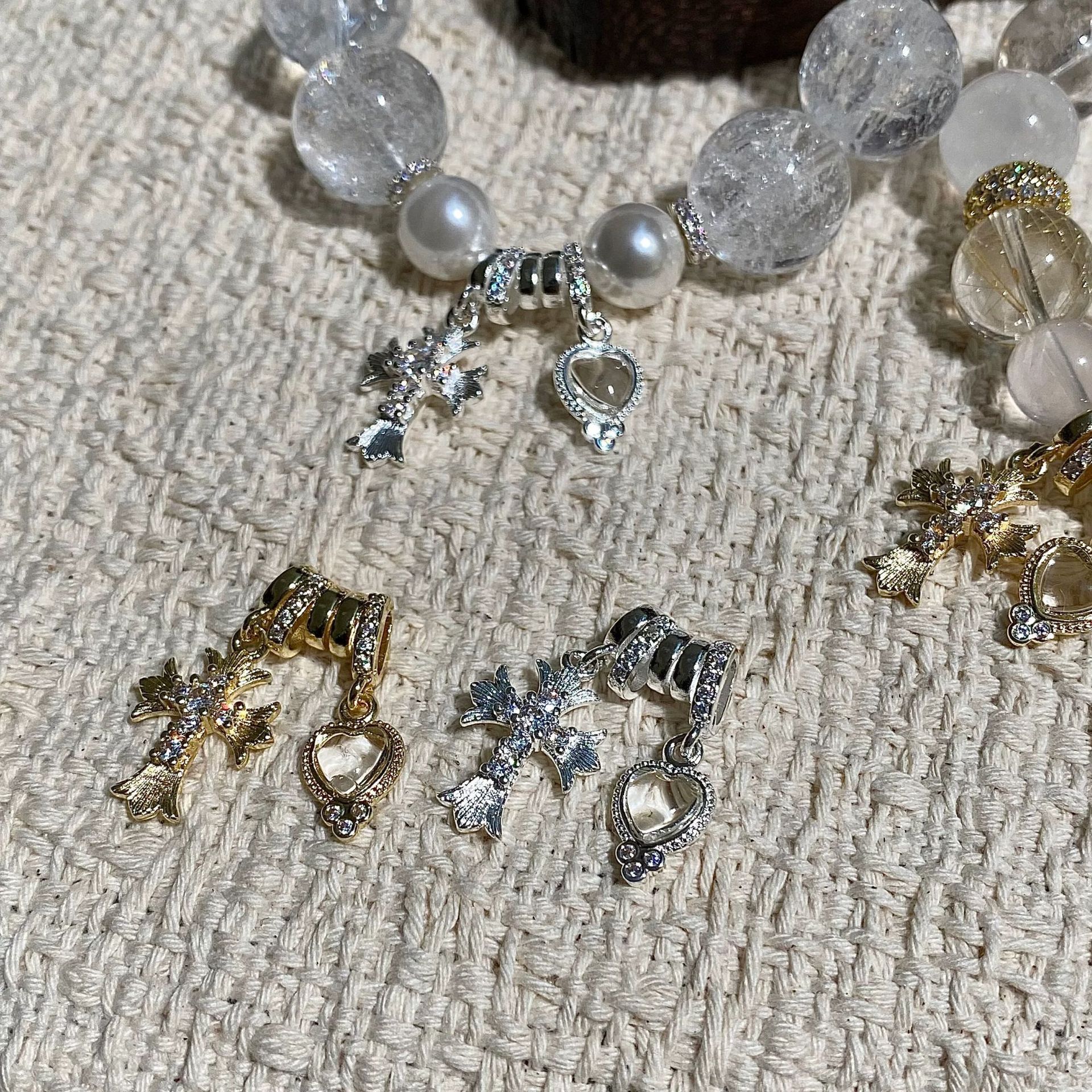 14K Gold-Plated DIY Crystal Jewelry Accessories Cross Bracelet Spacer Beads Handmade Beading Materials Pendant Beads