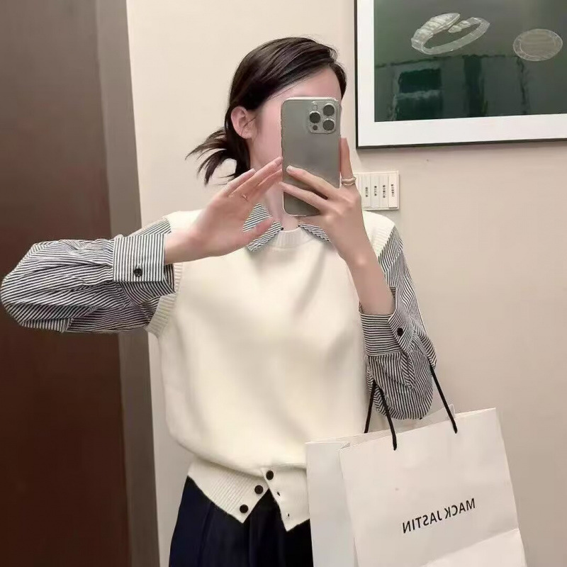 女式设计感格子条纹衬衫25早春新款衬衣polo衫长袖法式独特上衣潮|undefined