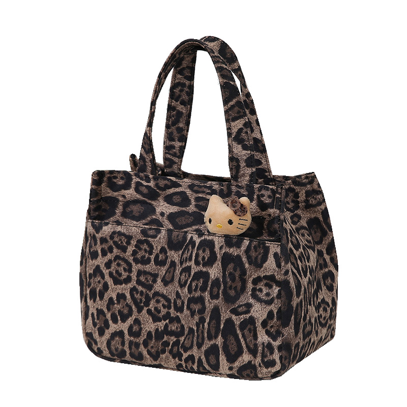 Fashion Leopard Print Lunch Bag Large Capacity Storage Bag Mummy Bag Canvas Bag Lunch Box Bag 2024 Cute Handbag