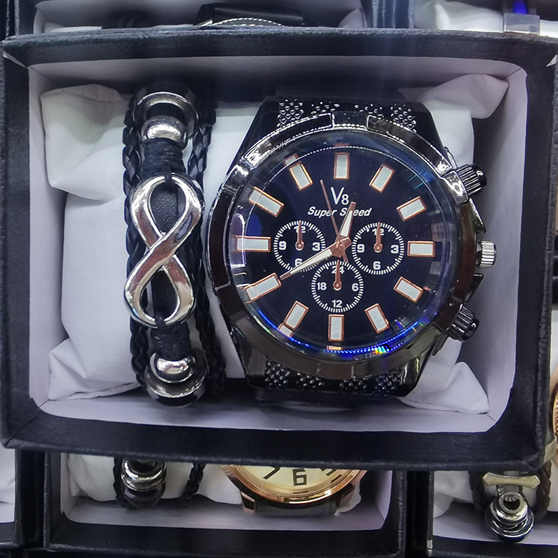 Hot selling fashionable bracelet set, hip-hop punk style watch accessories gift box, 2 sets, men's watches_voghion.com