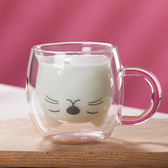 亚马逊伴手礼杯子猫咪杯双层玻璃隔热马克杯咖啡杯圣诞节日礼品