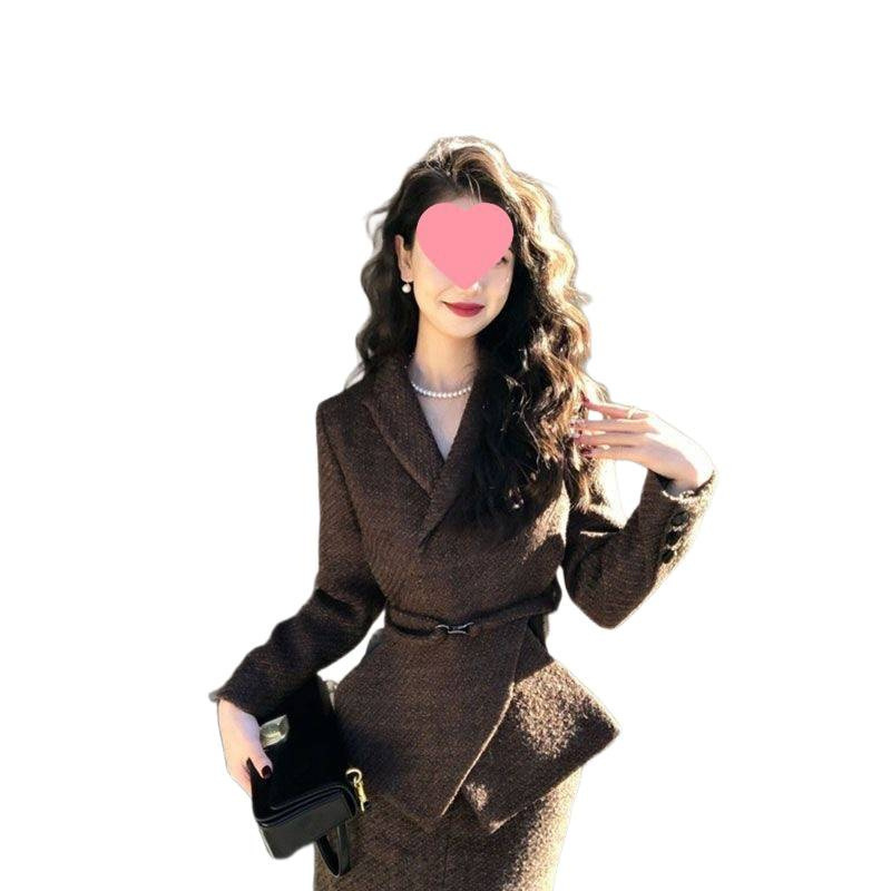 秋装搭配一整套高端气质名媛小洋装高级感小香风毛呢半身裙套装女|undefined