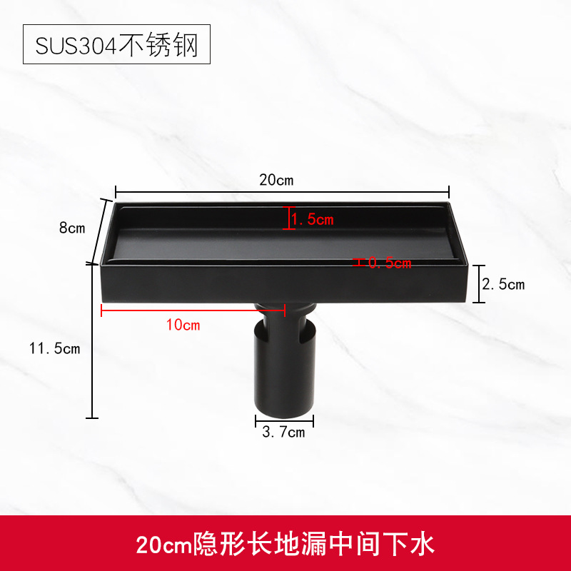 Desagüe de piso negro de acero inoxidable baño ducha desodorante antibloqueo tira cocina y baño cuadrado con incrustaciones de azulejos lavadora