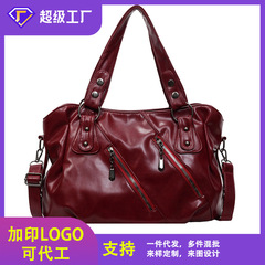 跨境手提包女亚马逊热销软皮机车包简约单肩通勤高级感托特大包