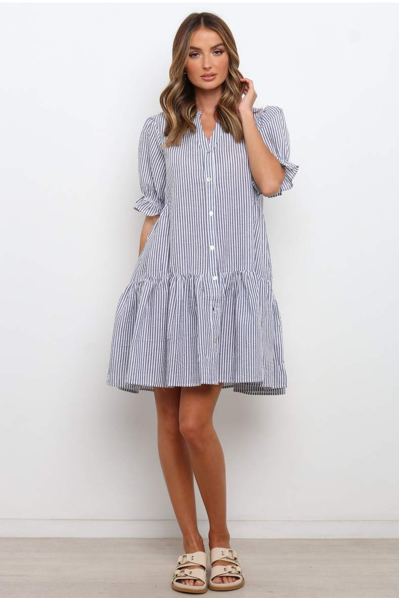 summer striped single-breasted shirt cardigan dress nihaostyles wholesale clothing NSJRM82056