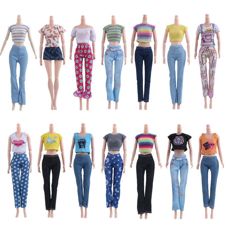 European and American 11-Inch 30cm Doll Fashion Travel Various Striped Shirts Jeans Hats Toys Accessories Cross-Border