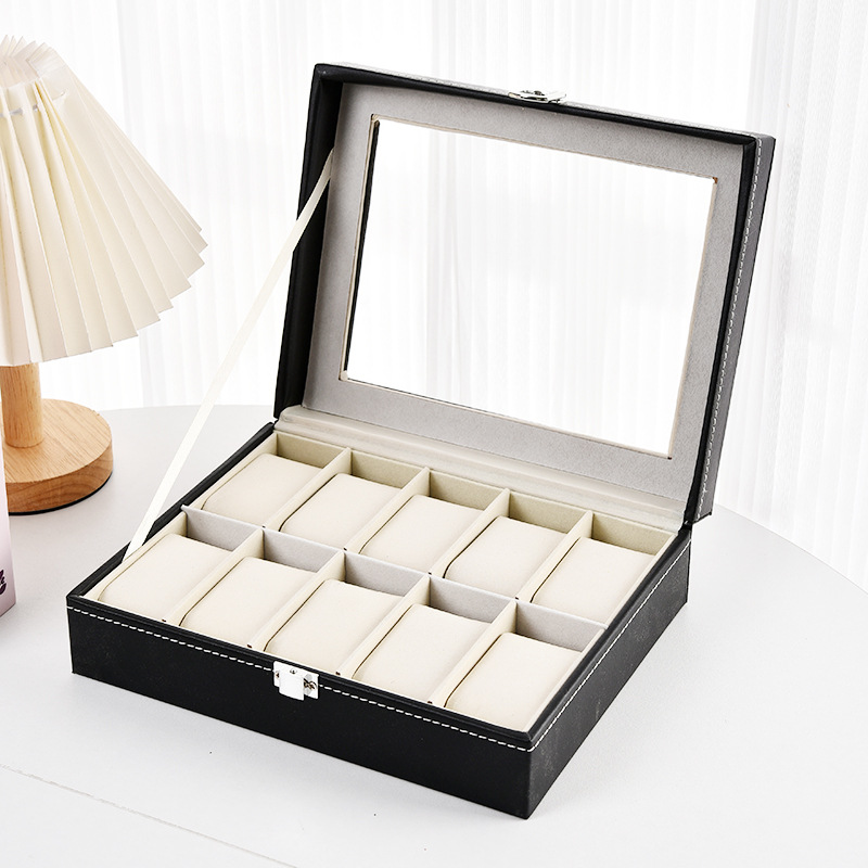 Caja Organizadora de Relojes de Cuero PU, a Prueba de Polvo con Ventana Transparente, para Relojes y Joyas