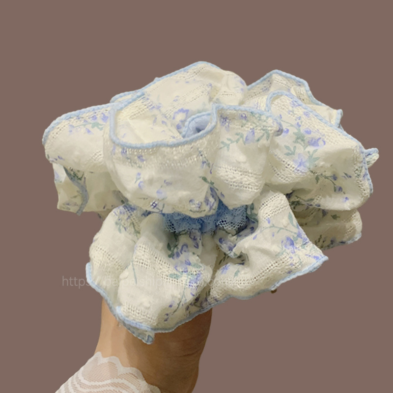 Küçük çiçek desenleriyle süslenmiş, çift katmanlı mavi baskılı dantel saç tokası, lüks saç aksesuarı._voghion.com