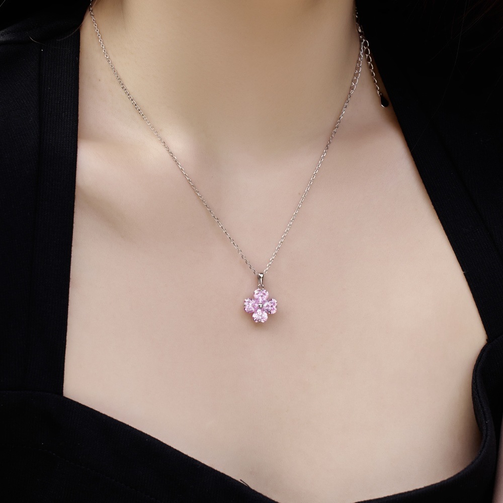 Holiday, Daily Occasion 925 Sterling Silver Rhinestones Inlay Flower Pendant Necklace