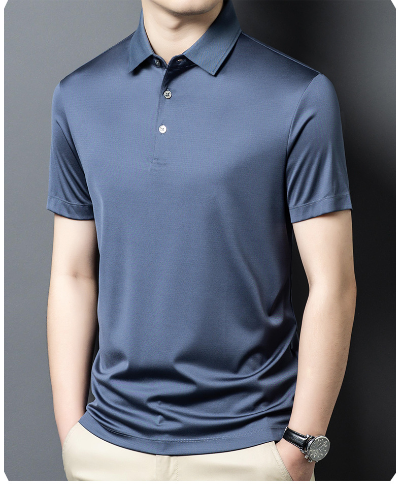 Áo polo nam tay ngắn lụa tơ tằm cao cấp — Màu xanh 25089 chi tiết 14