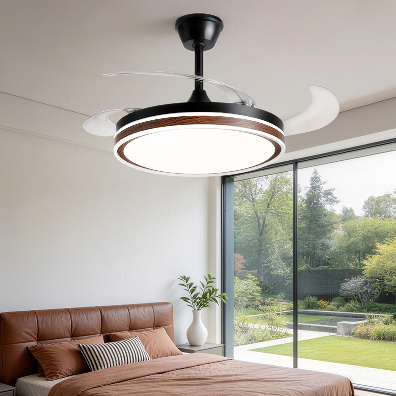 Luz de ventilador invisible color nuez silencioso dormitorio sala de estar luz principal de estilo antiguo todo el espectro protector de ojos luz de ventilador de techo de frecuencia variable